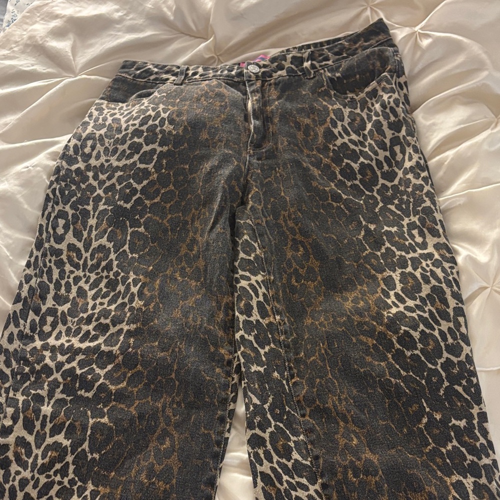 Edikted Leopard Print Flare Jeans